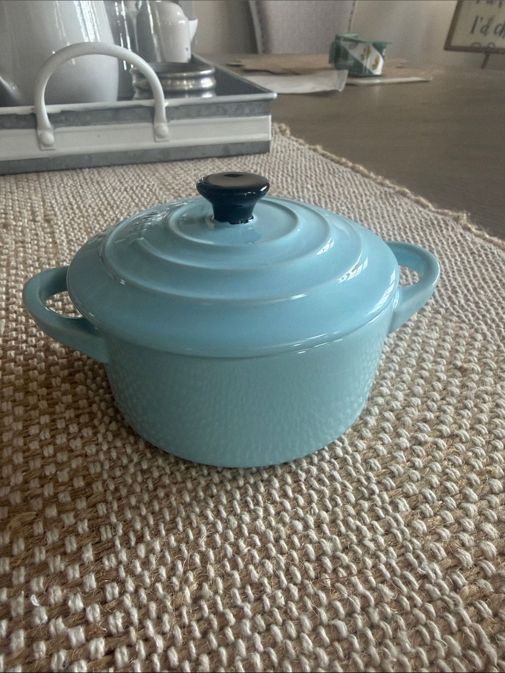 NWT Light Blue Enameled Cast Iron Mini Dutch Oven - LeCreuset